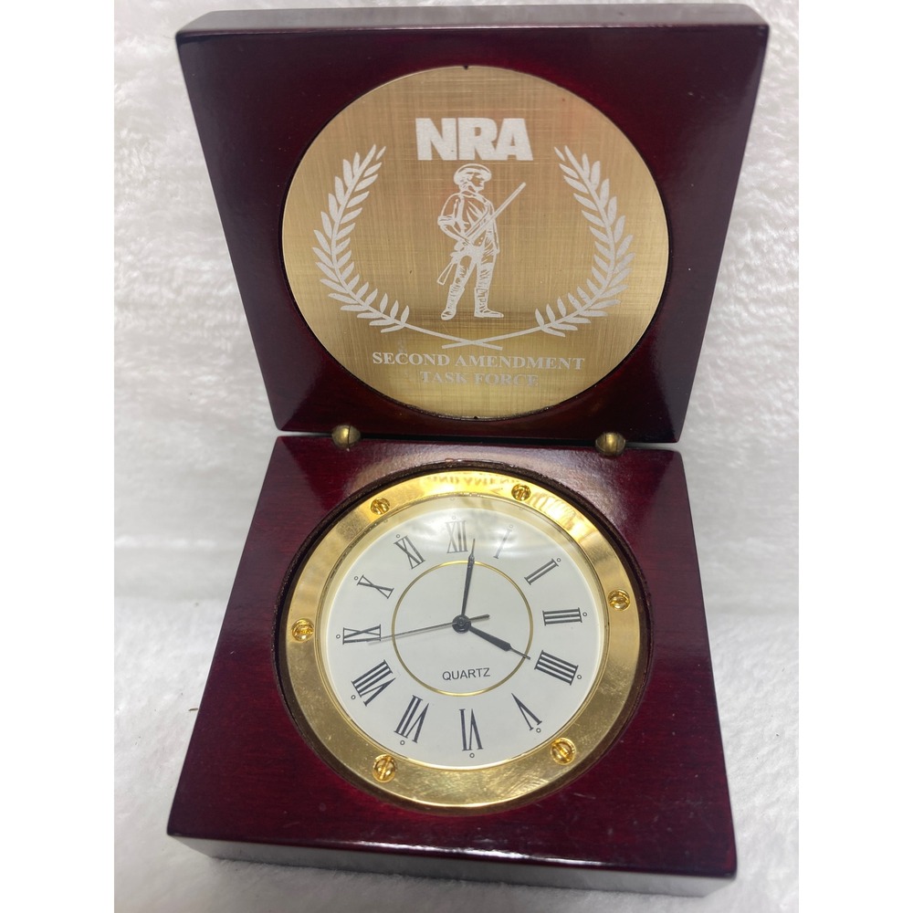 NRA Second‎ Amendment Task Force Wooden Box Quartz Clock Desk Decor